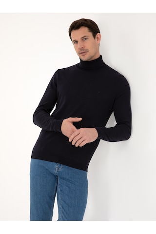 Cacharel Lacivert Slim Fit Pamuk Karışımlı Balıkçı Yaka Basic Triko Kazak