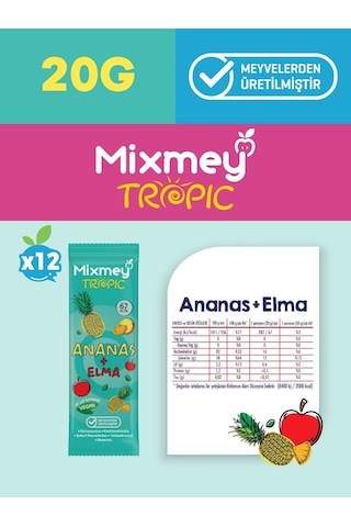 Mixmey Ananas Meyve Barı 12 Adet | Atıştırmalıklar – Vegan, Glutensiz, Koruyucusuz 20gr X 12 Adet