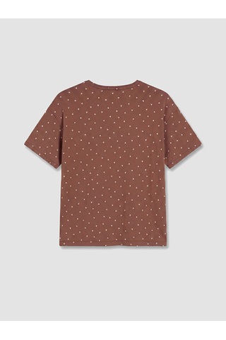 Lcw Dream Kahverengi Bisiklet Yaka Desenli Kadın Pijama Üstü