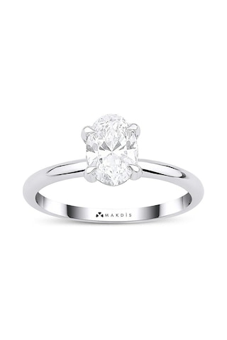 1.10 Karat Oval Tektaş Pırlanta Yüzük Beyaz Altın