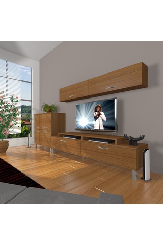 Decoraktiv Ekoflex 6y Slm Krom Ayaklı Tv Ünitesi Tv Sehpası Ceviz