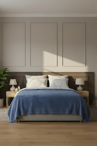 Pufina Tek Kişilik Tavşan Tüyü Dokulu Peluş Battaniye & Yatak Örtüsü 150x220 İndigo - Mavi