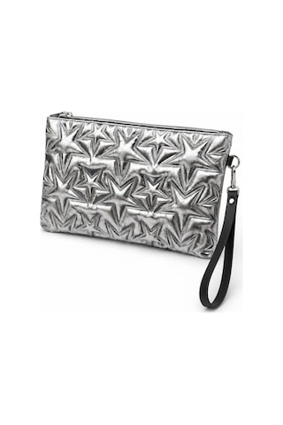 Adelina Bags 2'li Çanta Paketi Yıldız Desenli Portföy El Çantası Bilek Askılı Clutch Çanta Siyah - Gri