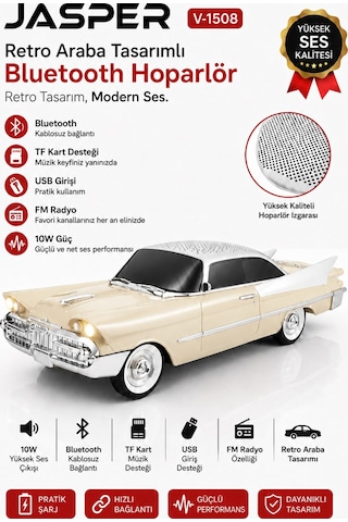 Jasper Jpr-1508 Nostaljik Araba Tasarımlı Bluetooth Hoparlör 10w Güçlü Ses Fm Radyo Usb Tf Kart Destekli 60458981