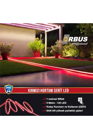 Orbus Kırmızı Hortum Şerit Led 8w - 5 Metre
