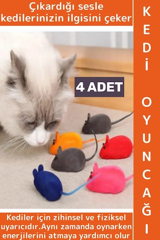 Evcil Hayvan Pet Enerji Atma Zihinsel Uyarı İlgi Çekici Sesli Sevimli Kedi Eğitim Oyun Faresi 4 Adet