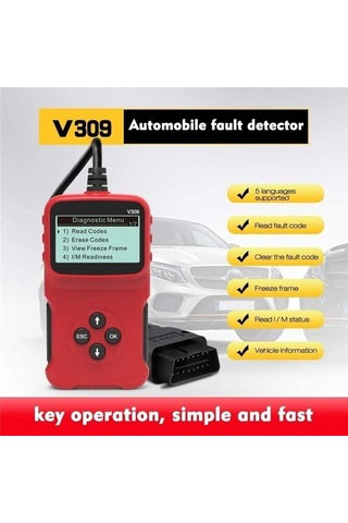 "gelişmiş V309 Otomatik Obd2 Tarayıcı - Araba Hatası Kodu Okuma Ve Onarım İçin Elde Taşıma Aracı"