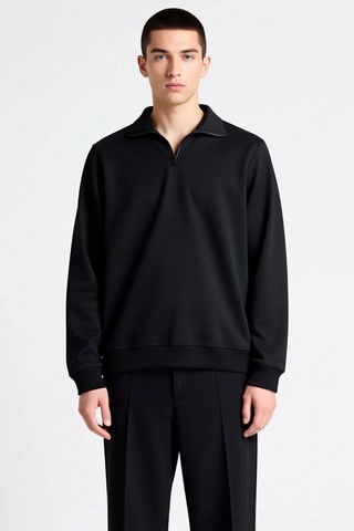 Benerly Erkek Dik Yaka Standart Kol Regular Kalıp Sweatshirt Fonksiyonel Gri Melanj