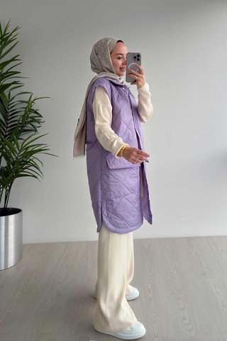 Ka Hijab Cep Detay Kapitone Yelek - Lila Lila