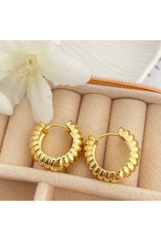 Halka Küpe Tırtıklı Küpe Zirkon Taşlı Serenay Küpe Kararmaz Xuping Gold Gold