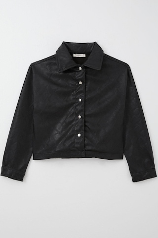 Breeze Kız Çocuk Deri Ceket Çıtçıtlı Desenli 9-14 Yaş, Siyah Siyah