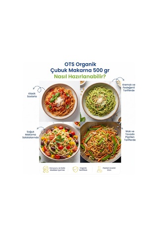Ots Organik Çubuk Makarna 500 gr (Organik Sertifikalı, Pestisit Analizli)