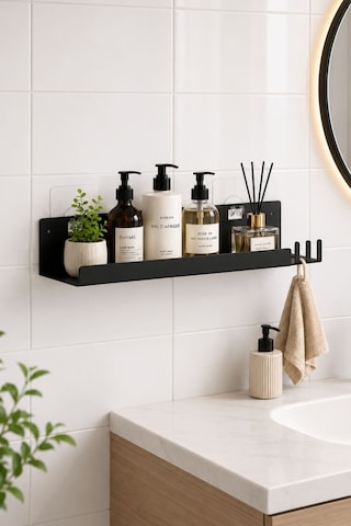 Buççin Online Mağaza Yapışkanlı Organizer Raf, Banyo Askısı Banyo Rafı Şampuanlık Sabunluk, Banyo Düzenleyici Siyah Metal Çok Renkli