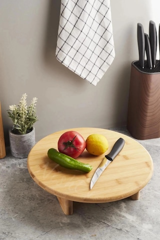 Lüks Ayaklı Bambu Kesme Ve Sunum Tahtası 32 Cm Renkli
