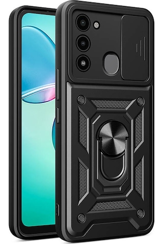 Nourthkiingdom Tecno Spark 8c Kılıf Magnetik Standlı Kamera Korumalı Nrtk Sürgülü Vega Kapak - Siyah Siyah