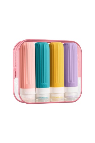 Maiyame Seyahat Silikon Şişe Seti 4 Adet 90ml - Tıkanıklı Kapatma, Sıkışabilir, Sıvı Saklama - Şampuan, Losyon, Vücut Yıkama İçin Çok Renkli