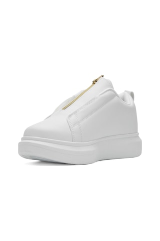 Günlük Erkek Casual Lastikli Kalın Yüksek Topuklu Desenli Taban Oval Burun Sneaker Spor Ayakkabı 111 Beyaz