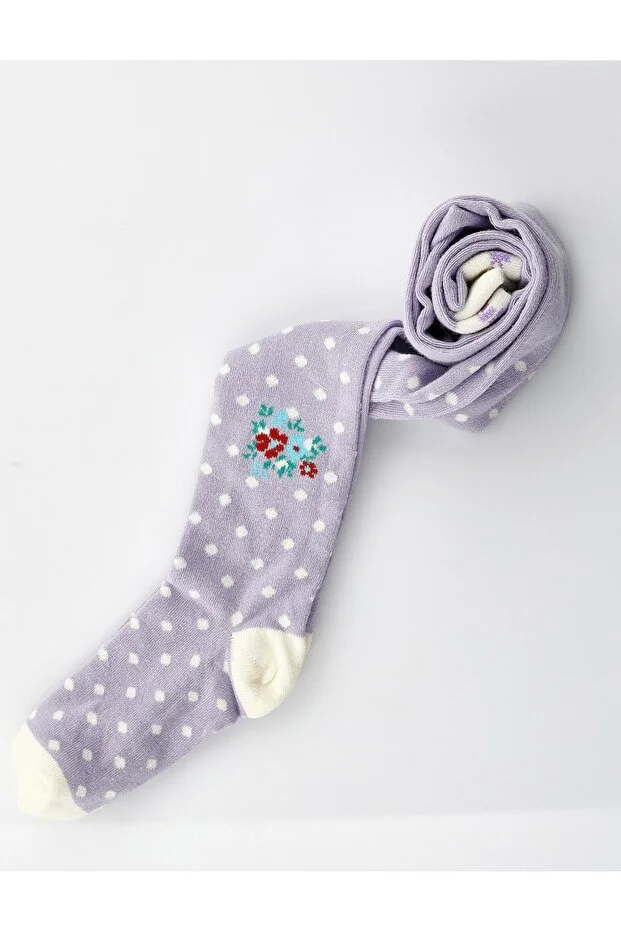 Veraye Socks Çiçek Desen Puanlı Kız Külotlu Çorap Pamuklu Penye 3'lü Kırmızı-mor-pembe