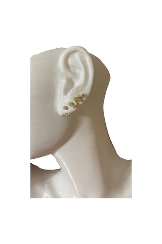 Taşlı Yılan Tasarım Kıkırdak Tragus Helix Pearsing Küpe Altın