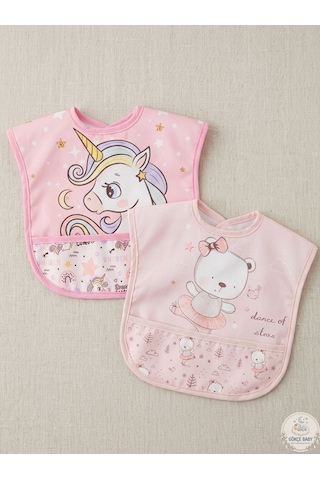 Set Kısa Kollu Bağlamalı Ayarlanabilir Sıvı Geçirmez Aktivite ve Mama Önlüğü Unicorn & Sevimli Ayıcıklı Çok Renkli 2'li