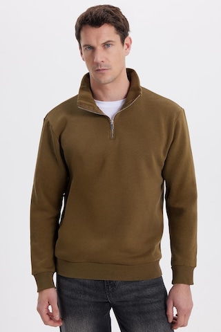 Tudors Unisex Relax Fit Rahat Kesim Pamuklu İçi Polarlı Yarım Fermuarlı Yeşil Dik Yaka Sweatshirt-35164 Yeşil