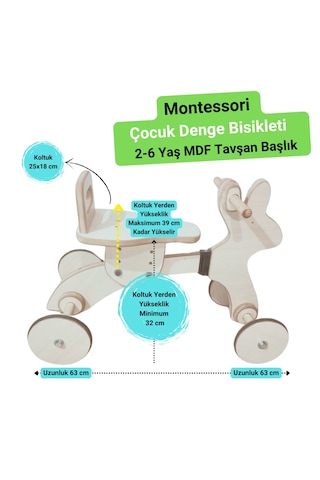 Montessori Çocuk Denge Bisikleti 2-6 Yaş / Mdf Tavşan
