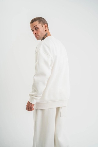 Vinevesta Erkek Uzun Kol Bisiklet Yaka 3 İplik Pamuklu Kışlık Sweatshirt - Beyaz Çok Renkli