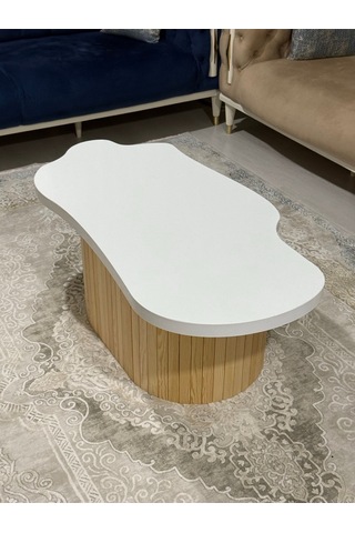 Asimetrik Bulut Model 120x60 Cm Kalın Kenarlı Orta Sehpa Modern Ayak Doğal