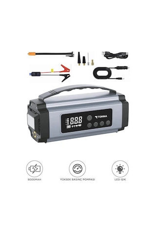 Torima Aps-01 Taşınabilir Lastik Şişirme Pompası Ve 8000mah Akü Takviye Seti
