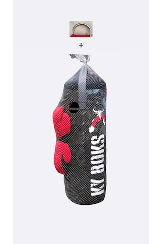 Çocuk Boks Torbası Seti Eldivenli Aparat Hediyeli Kum Torbası Gri