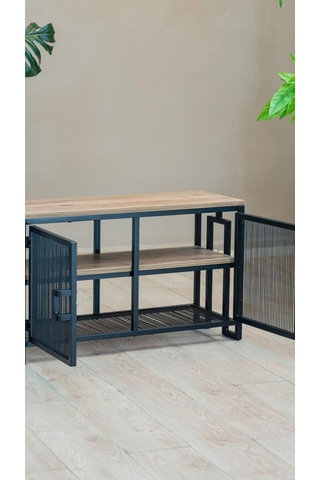 Uykula Tv Sehpası 90 Cm Metal Ayaklı Ahşap Üstlü Raflı Modern Tv Ünitesi Siyah