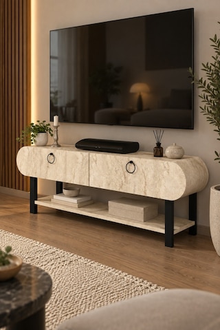 Sulorahome Ekru Traverten Desenli Tv Ünitesi 110 Cm