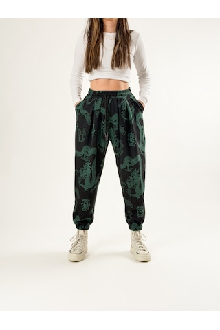 Cocopelli Chinese Desenli Pileli Kadın Jogger Pantolon Coc2679 Desenli