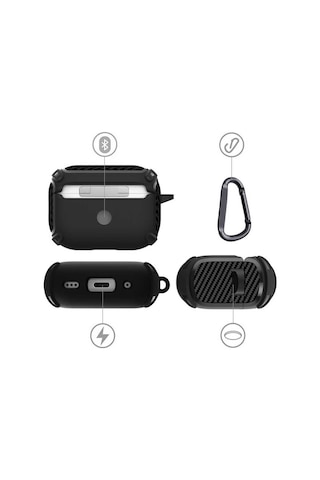 Apple Uyumlu AirPods Pro 2 Kılıf Sert Armor Karbon Görünüm A26