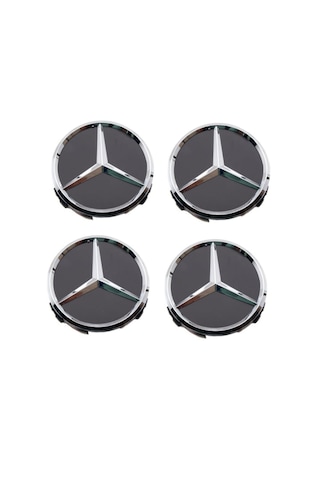 Mercedes Uyumlu Siyah Jant Göbeği Kapağı Arması 75 Mm 7,5 Cm 4'lü Takım