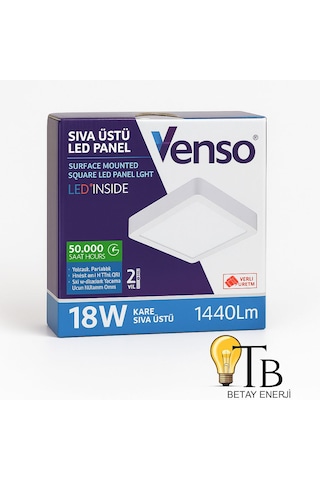 Venso 18w Kare Sıva Üstü Led Panel Beyaz Işık 6500k Beyaz