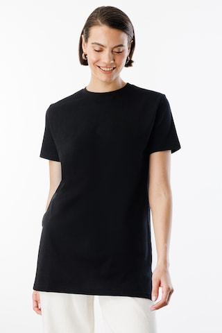 Genius Store Regular Fit Bisiklet Yaka Basic Düz Kısa Kollu %100 Pamuk Tunik Oversıze-tunık Siyah