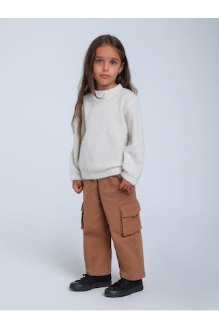 Kız Çocuk Simli Kırçıllı Bluz-14313 Krem