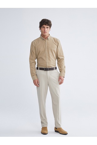 Lcwaıkıkı Classic Bej Regular Fit Uzun Kollu Kadife Erkek Gömlek
