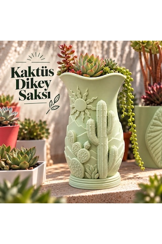 Kaktüs Desenli Dekoratif Dikey Saksı Kaktüs Desenli Dekoratif Dikey Saksı