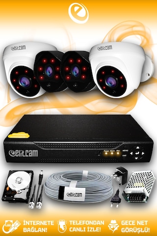 Elitcam 4 Kameralı Uzay 2 İç Kamera Set 320 GB HDD Full HD Gece Görüşlü Güvenlik Kamerası Sistemi