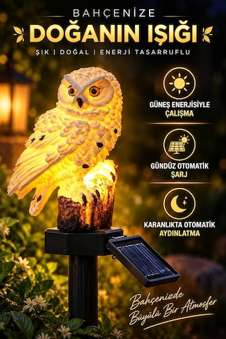 Baykuş Figürlü Güneş Enerjili Solar Bahçe Aydınlatması Ip44 S18