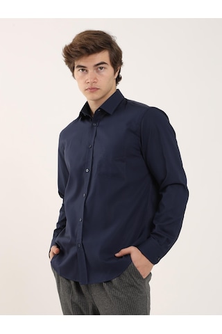 Dufy Lacivert Erkek Regular Fit Uzun Kol Gömlek - 92838 Lacivert