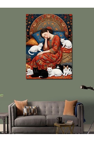 Kanvas Tablo Kediler Ve Kadın Uykusu 70cmx100cm