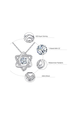 Brezza Lusso Jewelry Gümüş Titrek Swarovski Taşlı Üçgen Yıldız Kadın Kolye 45 CM