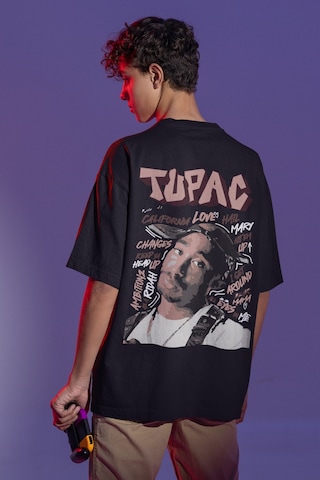 Tupac Rapper Sırt Baskılı Unisex Oversize Şarkıcı Tişört Siyah