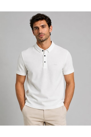 Wiox Polo Yakal Çıtlı Jakarlı Tişört Lacivert