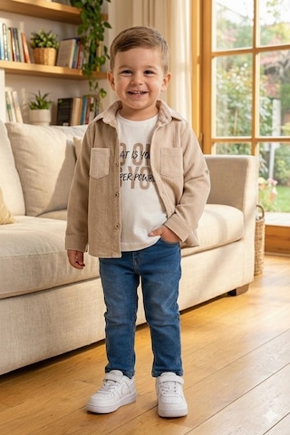 Bontino Erkek Çocuk Casual 3'lü Takım - Kolu Katlanabilir Gömlek, Pamuk Tişört Ve Beli Ayarlanabilir Je A.bej-ekru