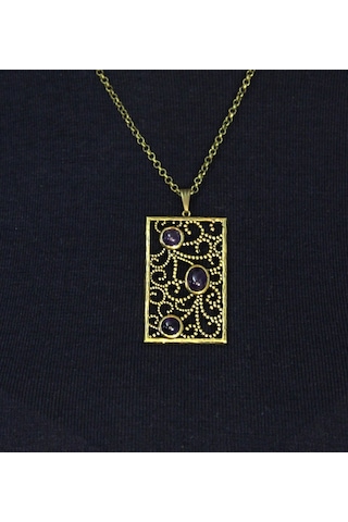 Doğal Taş Ametist 3'lü Doğal Taşlı Antik Kadın Kolye Euk45amt Mor