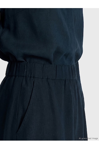 Lcw Modest Lacivert Beli Lastikli Keten Karışımlı Kloş Etek